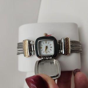 Charter Club Gold and Silver Tone Flip Cover Watch with Green Crystal. 2…